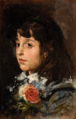 Cabeza de niña con flores